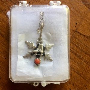 Elegant Silver Snowflake Necklace with Coral Accent